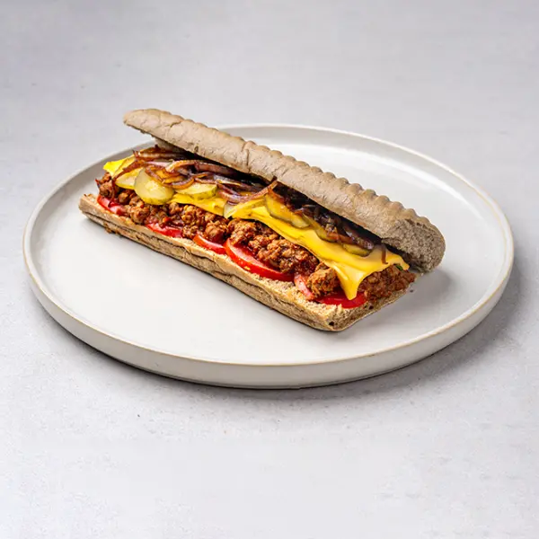 Philly Cheesesteak Sandwich With Caramelised Onions & Pickles